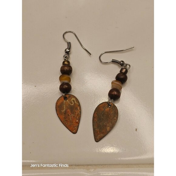 Handcrafted Dangle Earrings With Natural Stone & Wood Beads - Picture 4 of 4